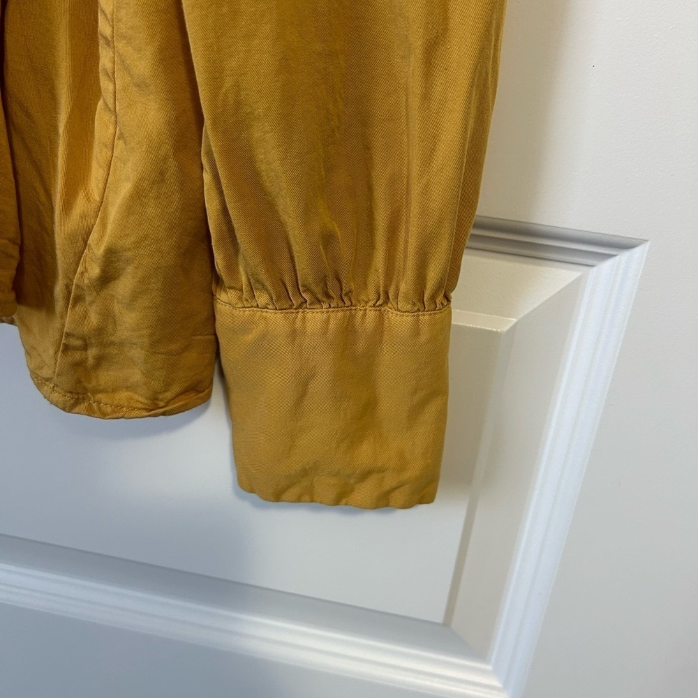 Joie Mustard Embroidered Blouse with Puff Sleeves Button Cuffs - Picture 5 of 10
